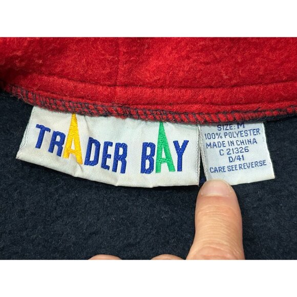 Trader Bay Colorblock Half Zip Pullover Hoodie Black Red Sz Medium Relaxed Cozy - Picture 6 of 10